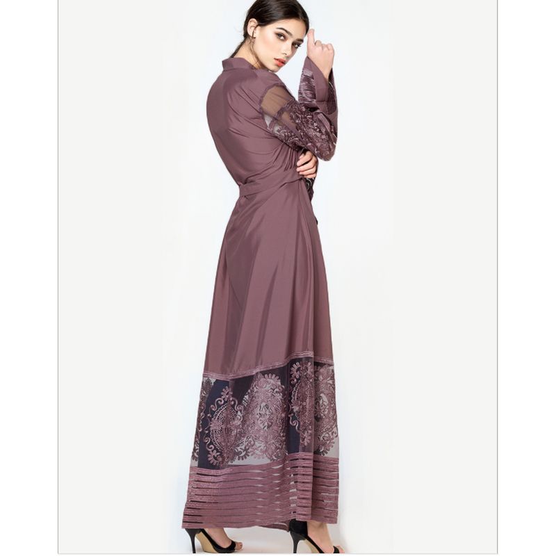 Fashion Women's Embroidered Mesh Cardigan Dubai Robe Dress