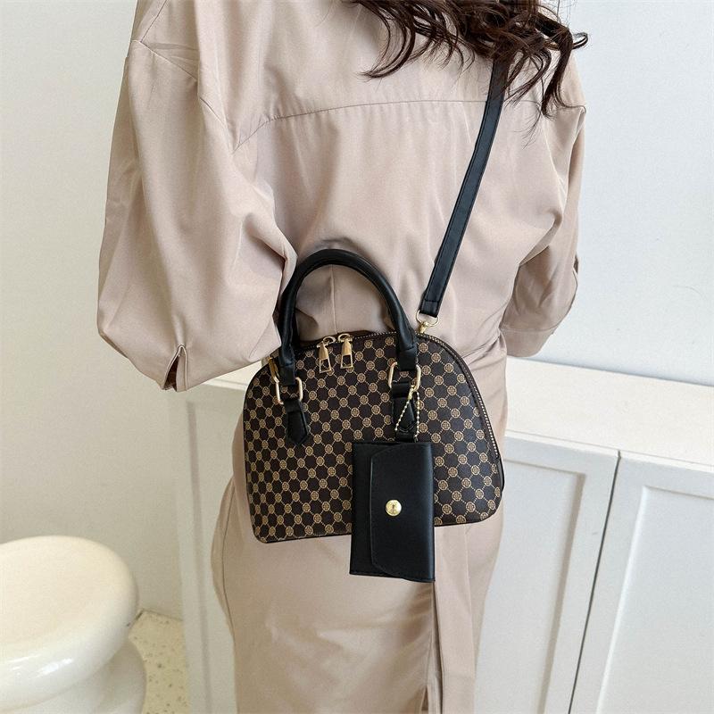Luxus Schale Fashi Damen Handtasche Einfache Umhängetasche Karomuster Crossbody Tasche mit Mini-Portemonnaie