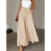 New European American Style Women's Summer Casual High Waist Wide Leg Long Culottes Trousers With Elastic Waistband