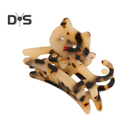 

Женская заколка для волос в форме кошки, блестящие стразы, инкрустированные противоскользящие зубцы, задняя часть головы акулы, зажим для волос светло-коричневого