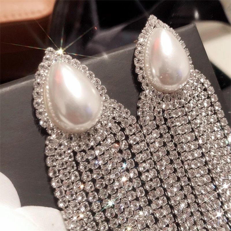 Super Flash Luxury Long Tassel Earrings Bridal Wedding Dress Banquet Dress Earrings Classy Sense