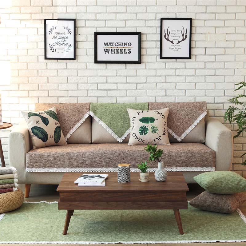 Handmade Cotton and Linen Sofa Cushion Fabric, Anti Slip, All Season Universal Linen Solid Wood, Simple Modern Sofa Cover, 5 Colors