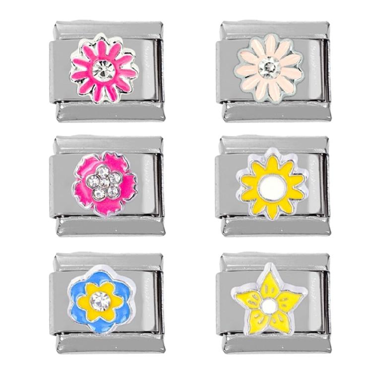 Stainless Steel Flower Charm Italian Links Fit for 9mm Bracelet Jewelry Making