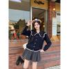 2026 Autumn Women's Plus Size Sweet Color Block Knit Top with Doll Collar and Long Sleeves