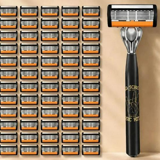 Six-Layer Razor Blade Shaver with Metal Holder for Hair Removal