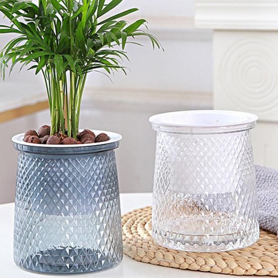 2 Sets Self Watering Flowerpot with Wick Rope Indoor Outdoor Plants Planting Pot with Drainage Hole Clear Reservoir Herbs Flower Planter Pot