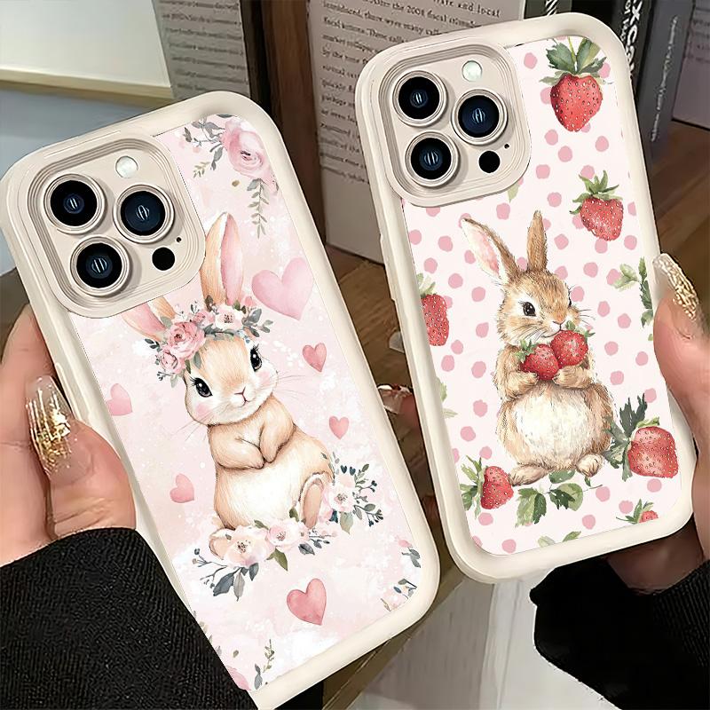 Phone Case for iPhone 17 Air 16E 15 16 Pro Max Cute Cartoon Bunny Rabbit Cover 14 Plus 13 12 Mini Soft Shell Silicone Fundas