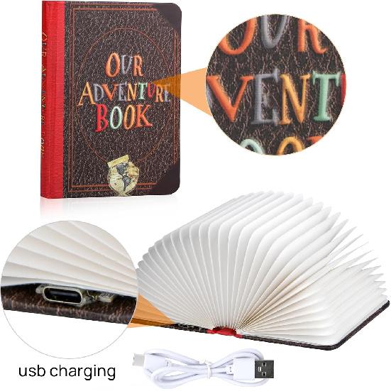 Book light Adventure Book Night Light - 3D Folding Lamp,Ideal Gift for Book Lovers,Three Different Lighting Options:White/Yellow/Breathing Gradient