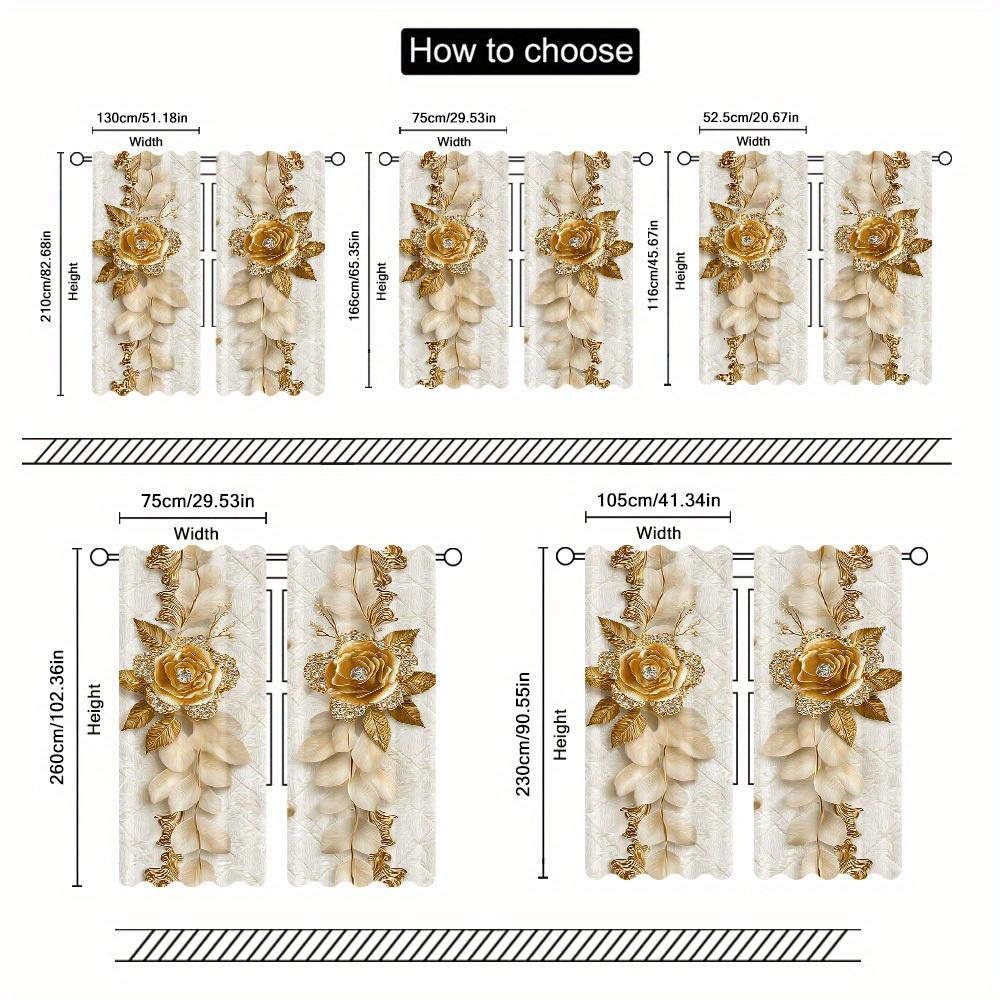 Set Of 2 Elegant Gold Floral Door Curtains Soft Polyester Bedroom Living Room Office Seasonal Use Curtain Light Filtering For Sitting Made