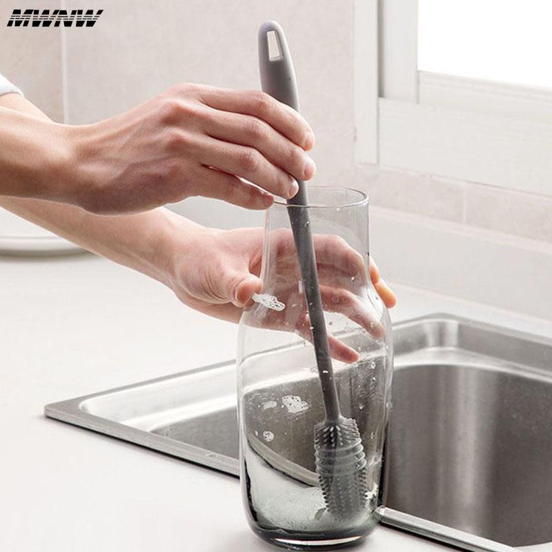 1PCS Silicone Milk Bottle Brush Cup Scrubber Glass Cleaner Long Handle Drink Bottle Vase Clean Brush Kitchen Cleaning Tool