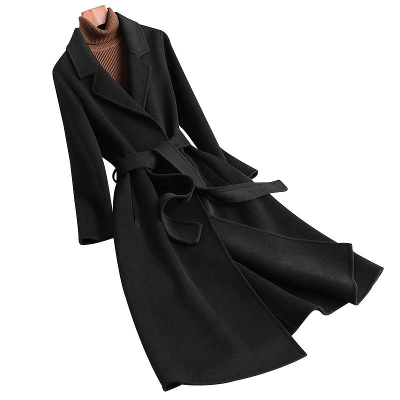 Double-sided Cashmere Coat Women's Medium and Long New High-end Slim-fitting and Thin Black Woolen Coat