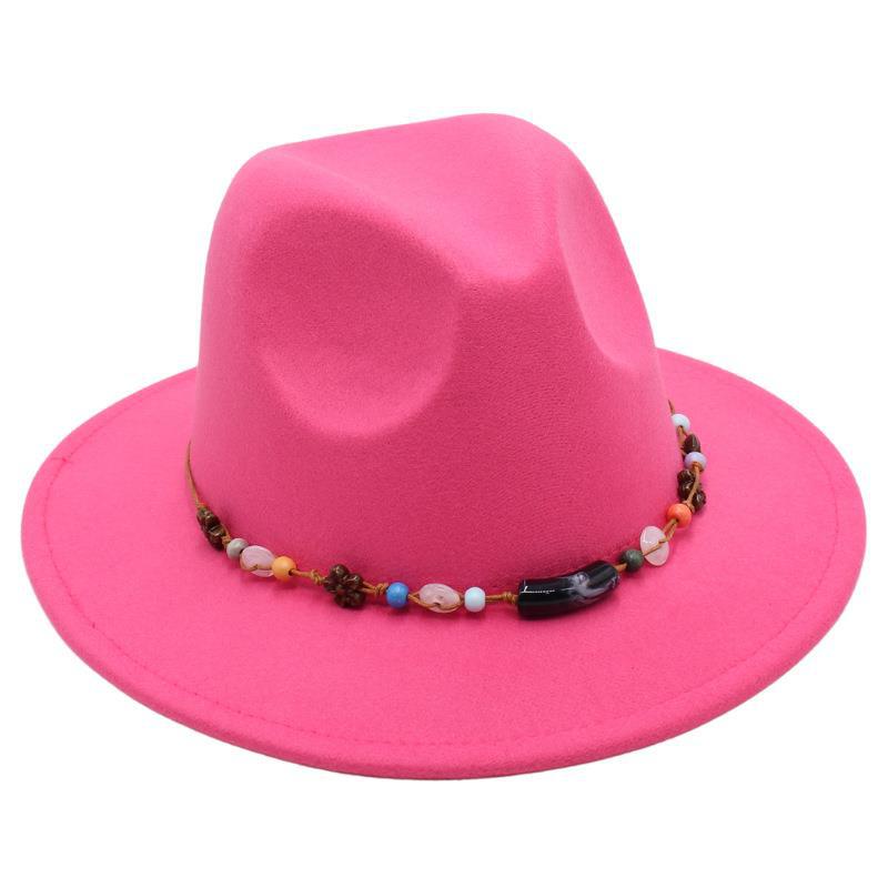 Wholesale New Bead Top Hat Literary Jazz Hat Men'S And Women'S Felt Hat Sunshade Woolen Hat British Tibetan Hat