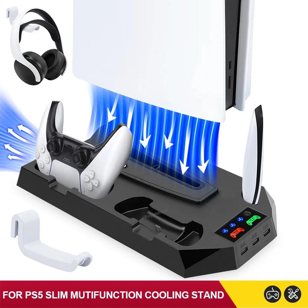 3 Mode Cooling Fan for PS5 Vertical Stand 2 Controller Charging Dock for PS5 Slim Disc Digital Edition