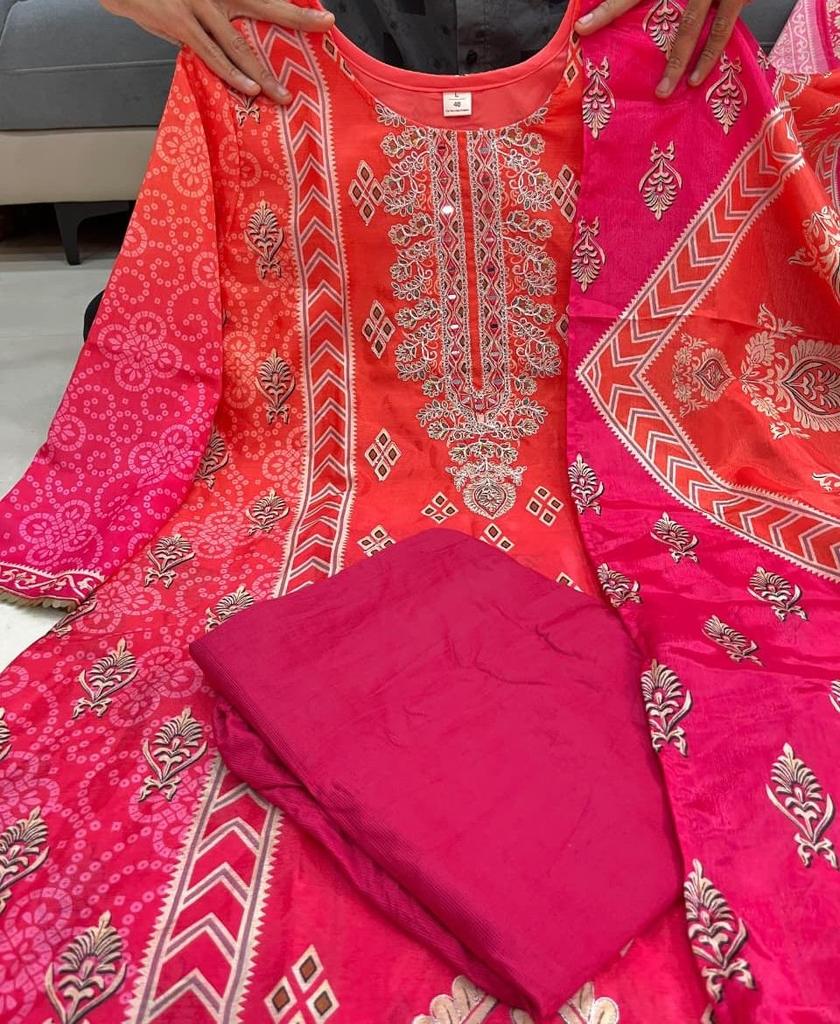 Beautiful Designer Chinon Kurti Set Women Bollywood Party Wear Kurta Pant Dupatta Set Salwar Kameez