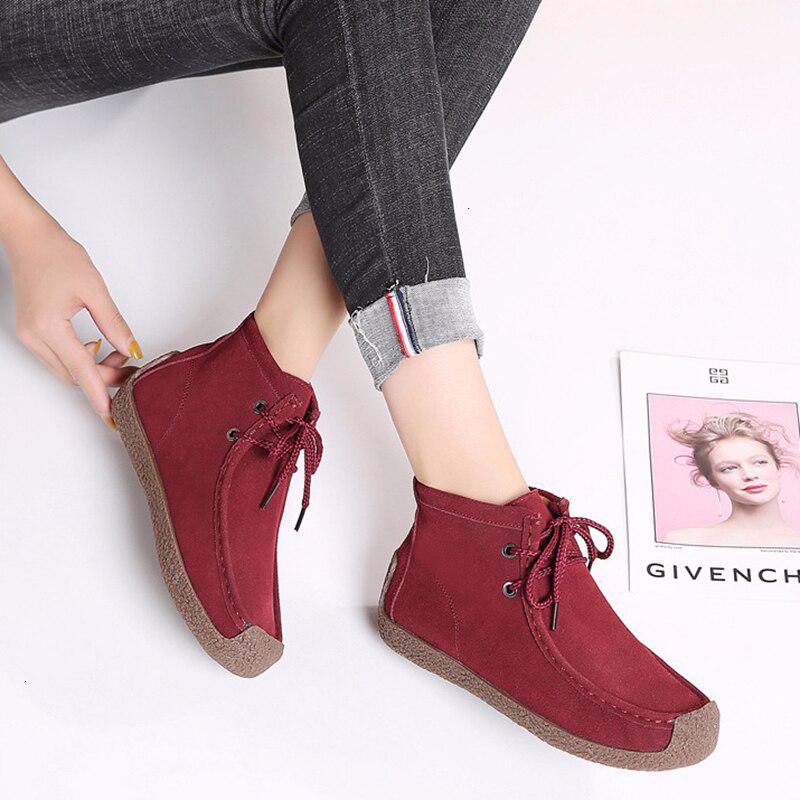 Women Cow Suede Leather Boots Warm Comfort Soft Flat Shoes Lace Up Ladies Martin Short Boots
