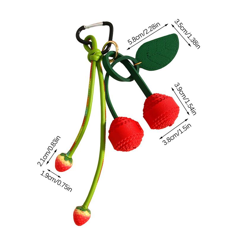 Cherry Strawberry Keychains For Purse Handbags Bag Charms Leather Green Leaf And Red Cherry Bag Charm Cute Fruit Keychain