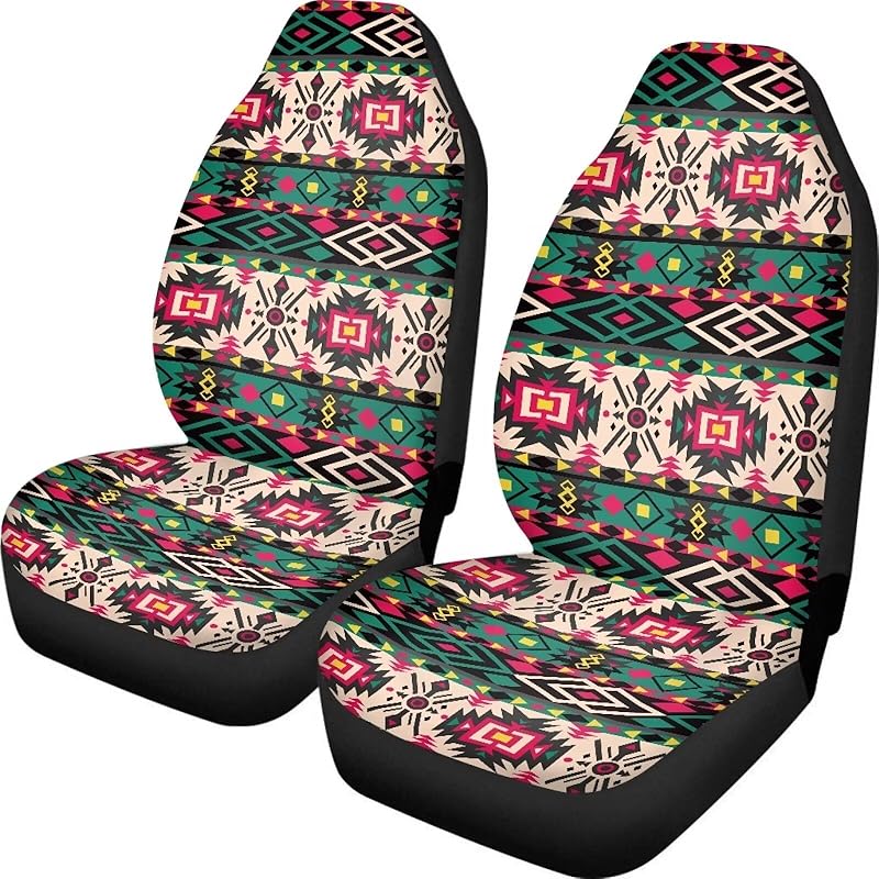 Dreaweet Navajo Print Car Seat Covers for Men Women Southwest Pattern Front Seat Protector Cover Full Set of 2pc Universal Size for Car, Truck or
