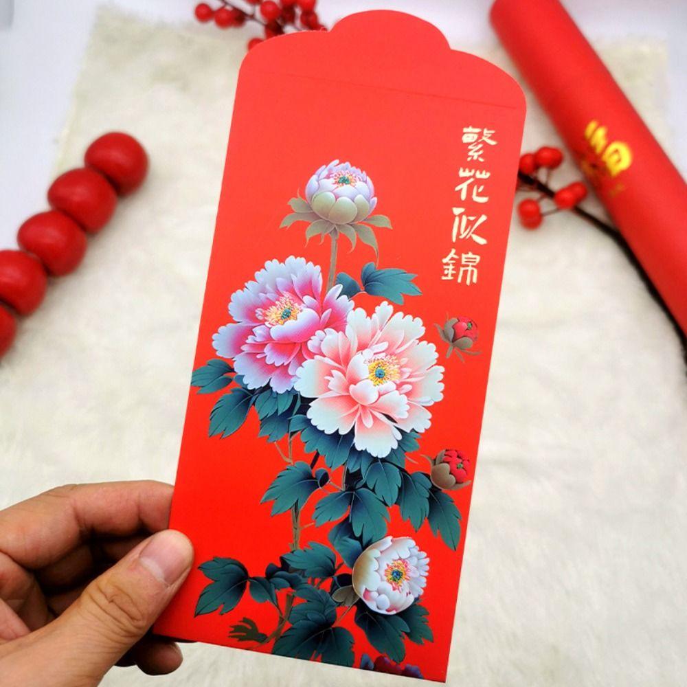 Happy New Year Spring Festival Red Envelopes Best Wishes Flower Blessing Bag Traditional Lucky Hong Bao Party Gifts