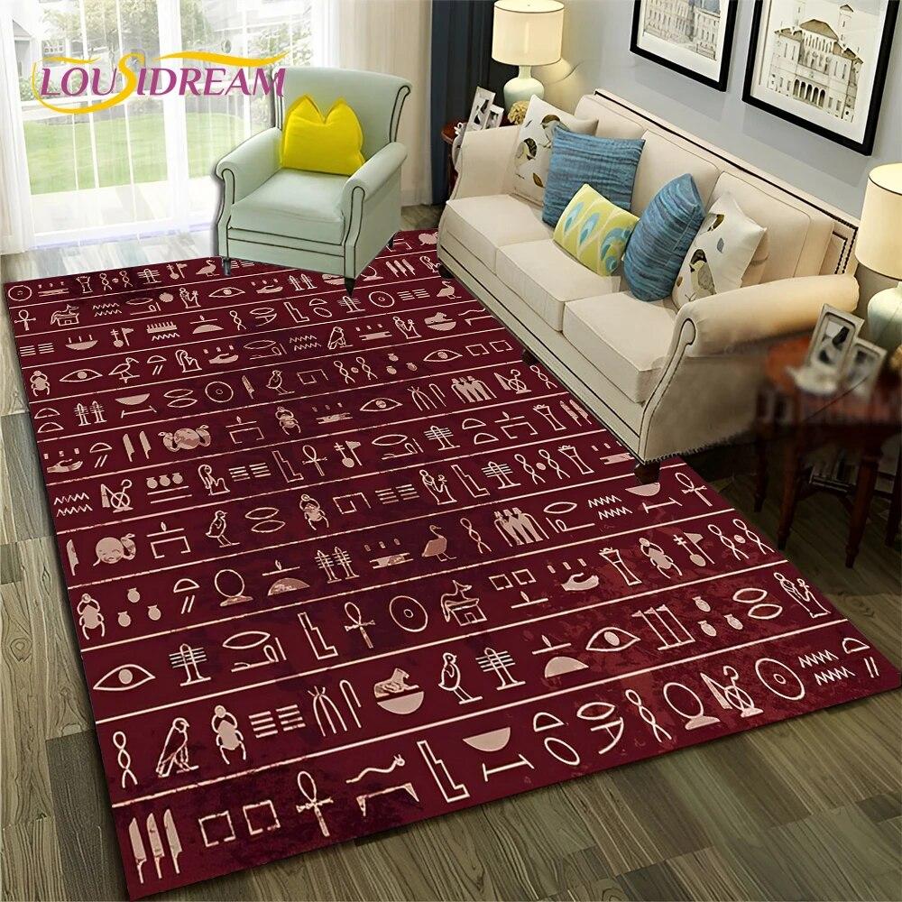 Ancient Egyptian Hieroglyphics Symbol Carpet Rug for Home Living Room Bedroom Sofa Doormat Decor,kid Area Rug Non-slip Floor Mat