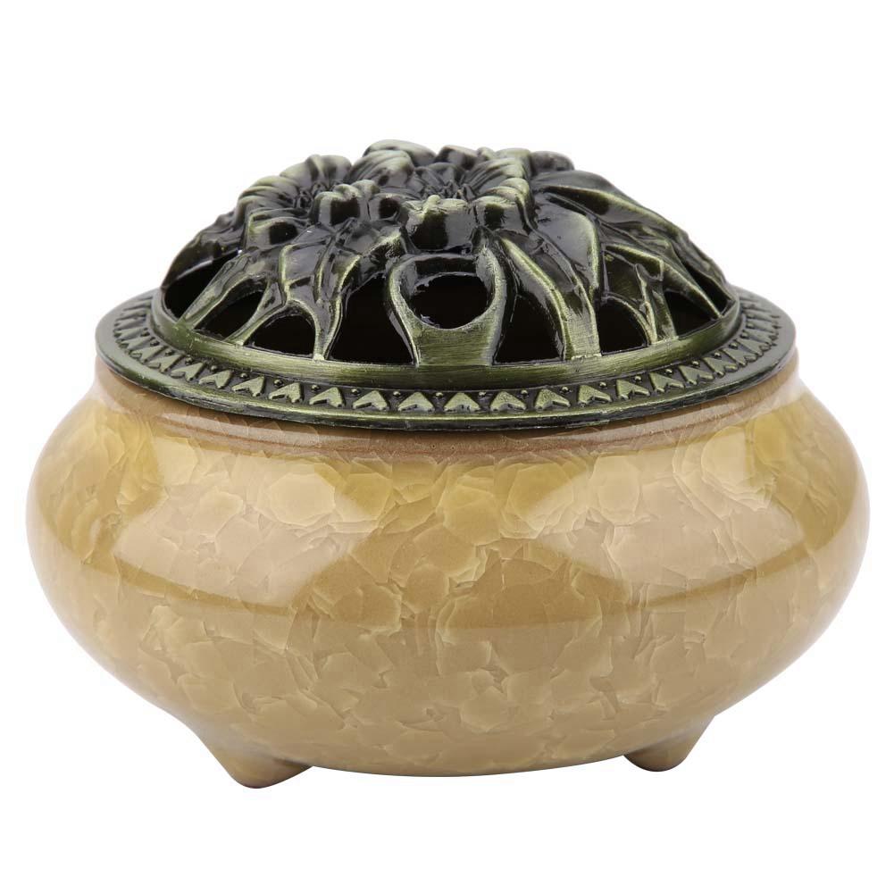 Keramisk Røkelsesbrenner Issprekker Røkelseskar Røkelsesholder Hjem Tehus Dekor(Amber gul)