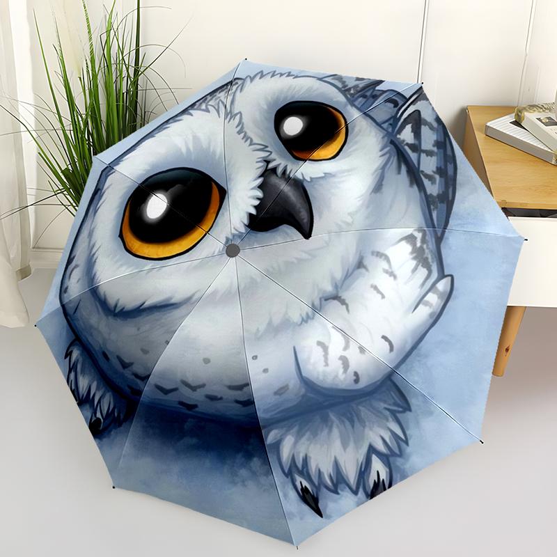 1PC Mysterious Snowy Owl Folding Umbrella Auto-Open Design 8 Iron Ribs Plastic Handle Foldable Sunshade Perfect Christmas Gifts