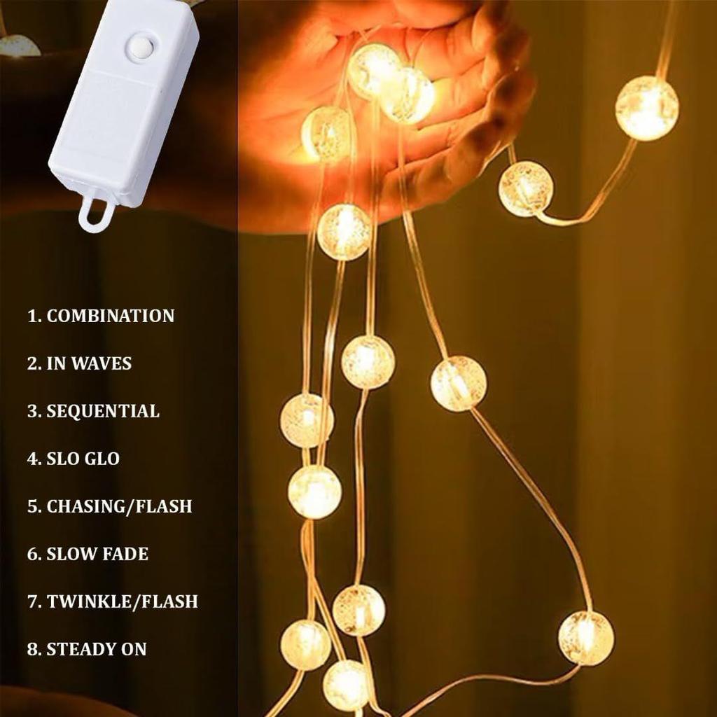 80 Crystal Ball Diwali Lights for Decoration for Home Warm White Led String Lights Curtain Lights Ball Pendants 3x1 Mtr String Light