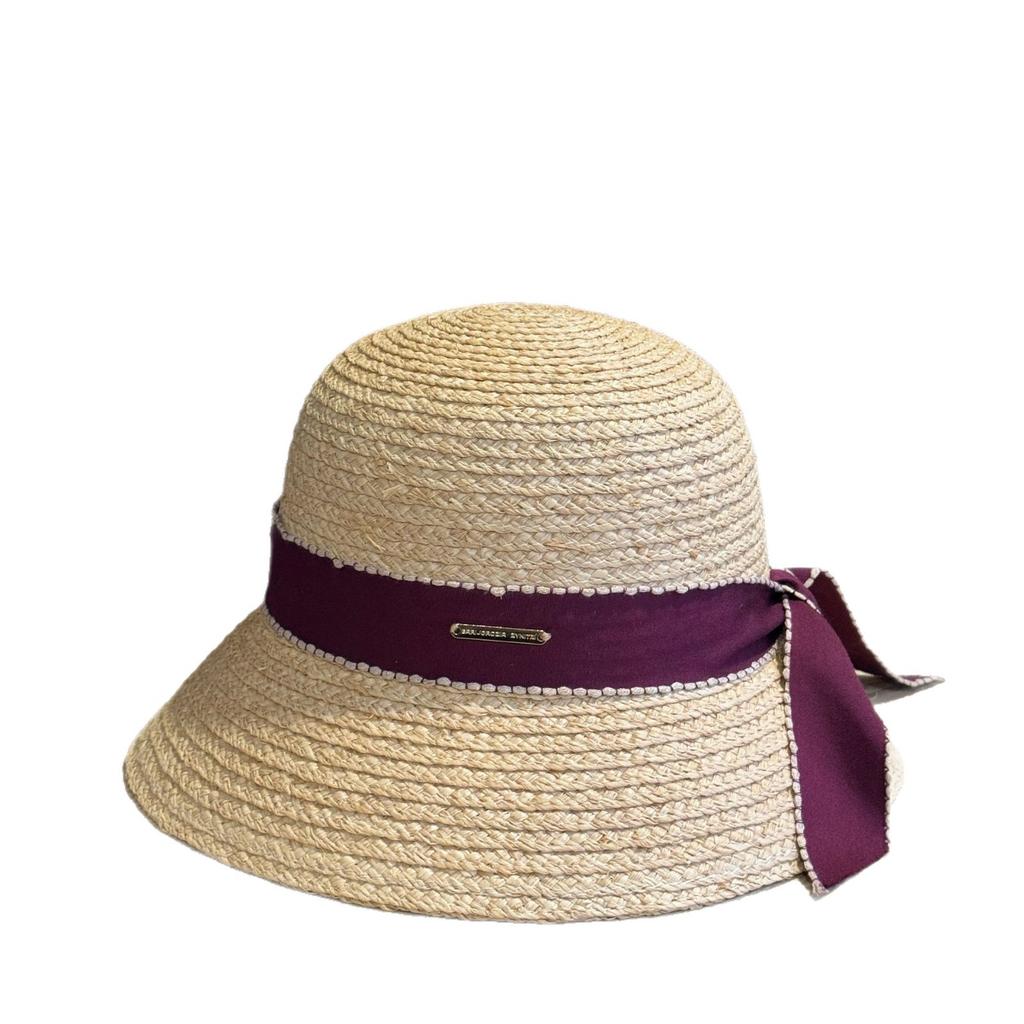 French Hepburn-style bow-knot ribbon straw hat for women, elegant and stylish for summer seaside vacations, sun-shading straw hat