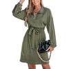 Autumn and Winter French Temperament Lapel Zip Long-sleeved Dress Fashion Green Tie Dress