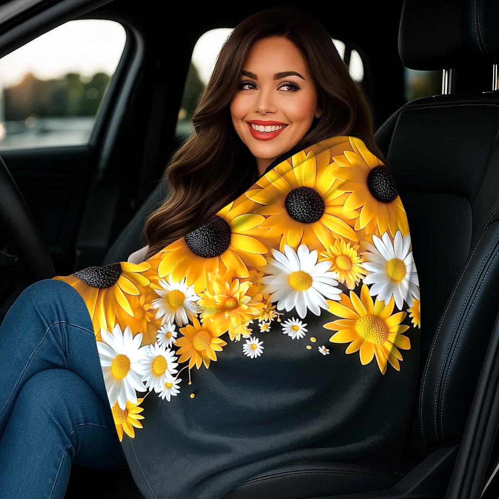Sunflower Flannel Throw Blanket, Large Soft Warm All-Season Decorative Cover for Living Room Bed Patio,  Christmas Gift