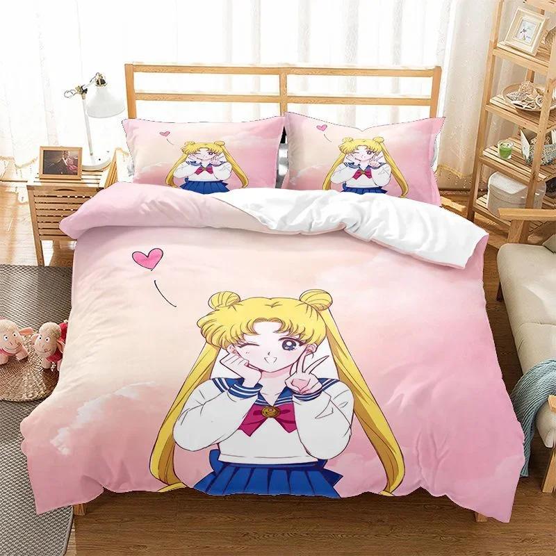 

Sailor Moon Bedding Set Quilt Cover Cosplay Pillowcase Cartoon Anime Decor Bed Spead Bedroom Duvet Cover Bedding Suit Kids Gift AU Single(140*210cm)3pcs