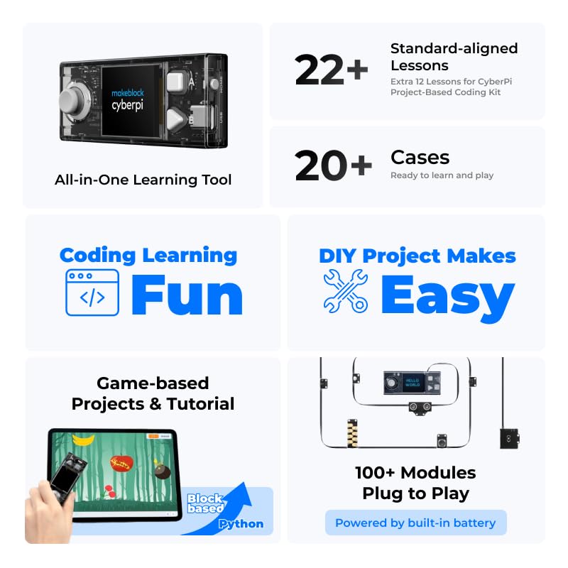 Makeblock CyberPi STEM Kit for and Python Programmable Microcomputer Engineering Kit with Coding Kit for Kids Ages English Instructions AI, IoT,