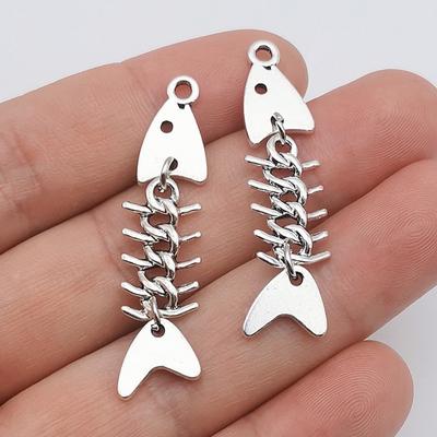 DIY Alloy Fish Bone Pendant Beads Retro Fish Shaped Versatile Bracelet Jewelry Accessories