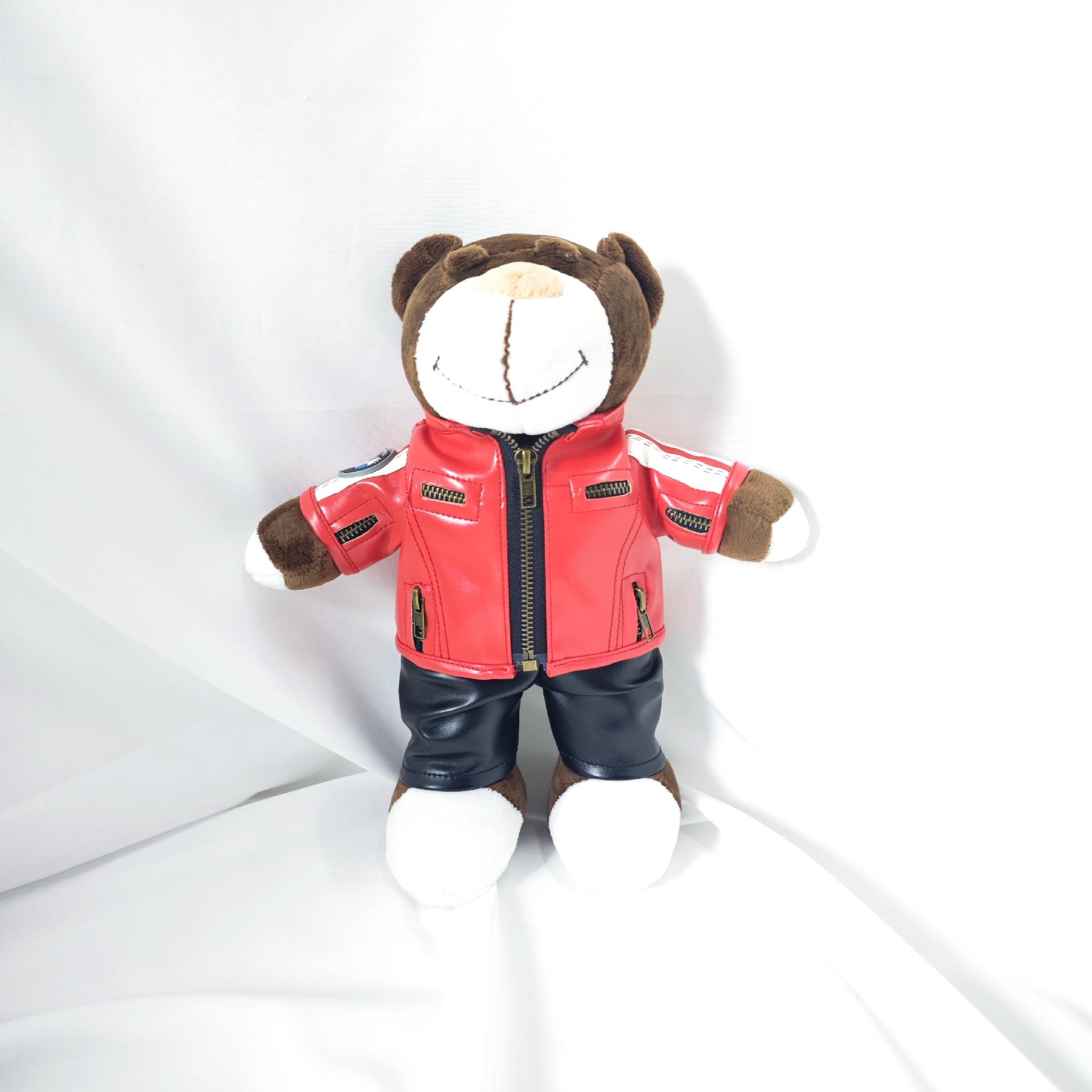 

Clothes Doll Plush Toy Doll Locomotive Bear Leather Jacket Doll Shop Gift Boyfriend 28cm красный