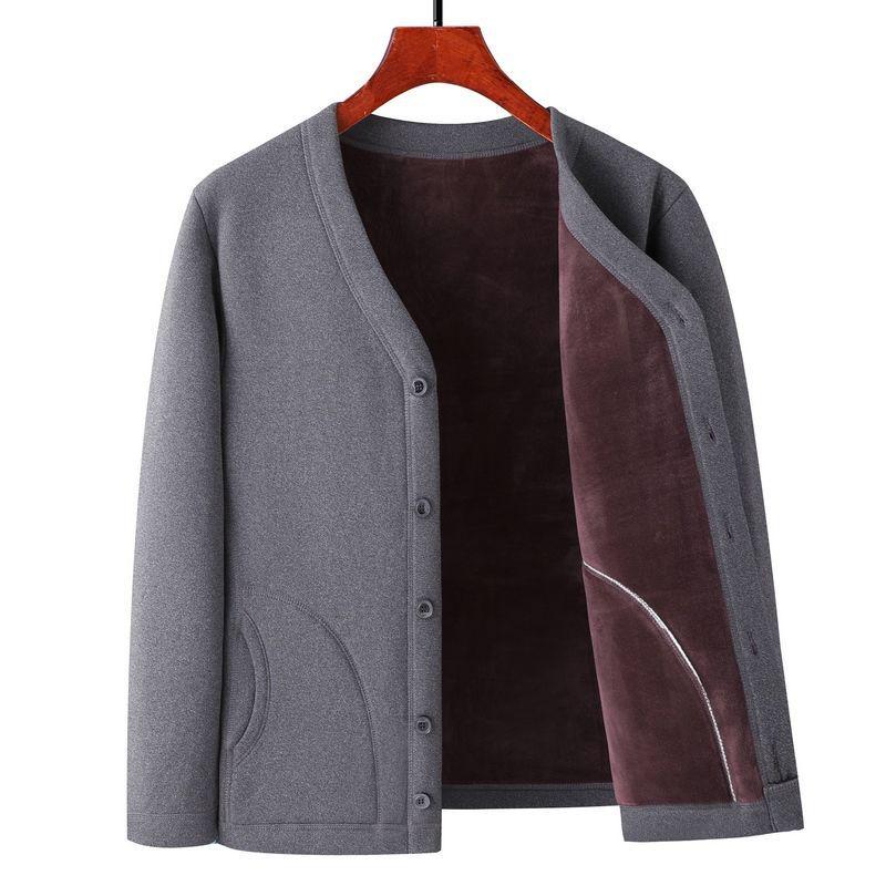 Men's Fleece-Lined Warm Winter Cardigan Jacket for Middle-Aged & Elderly