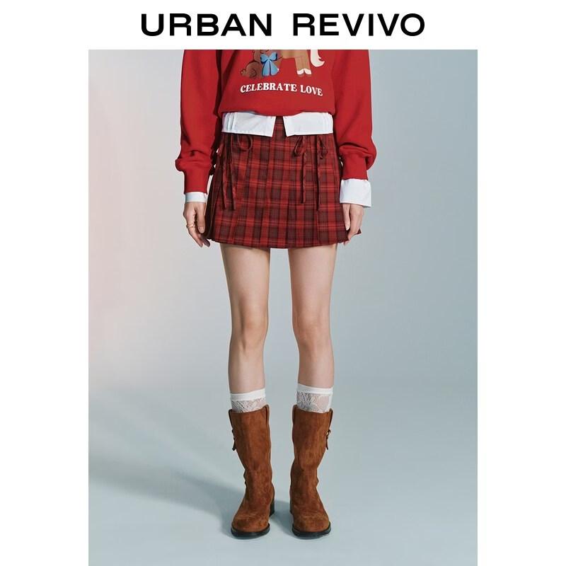 

UR2026 Women s Plaid Bow Pleated Skirt XXS