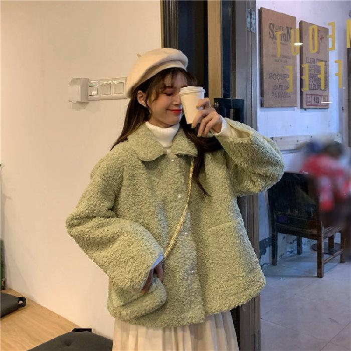 Women s Winter Korean Style Plus Size Lambswool Cardigan Jacket XL зелёный