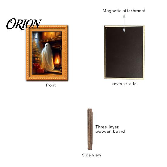 Decorative Metal Cabinet Magnets Christmas Ghost/Dog/Cat Fridge Magnets, Retro Wooden Photo Frame Refrigerator Magnet, Strong Magnetic Decorations