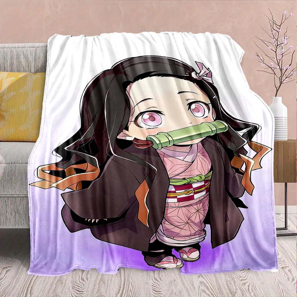 Demon Slayer Anime Flannel Blanket - Soft Warm Perfect for Sofa, Bedding Camping Travel Office Home Decor -QJY