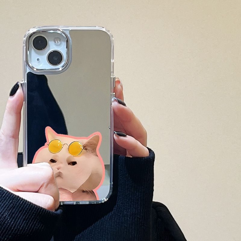 [Mask Cat] Mirror Surface Is Suitable for iPhone17 Mobile Phone Case 16pro Electroplating Button Apple 15 All-inclusive 14