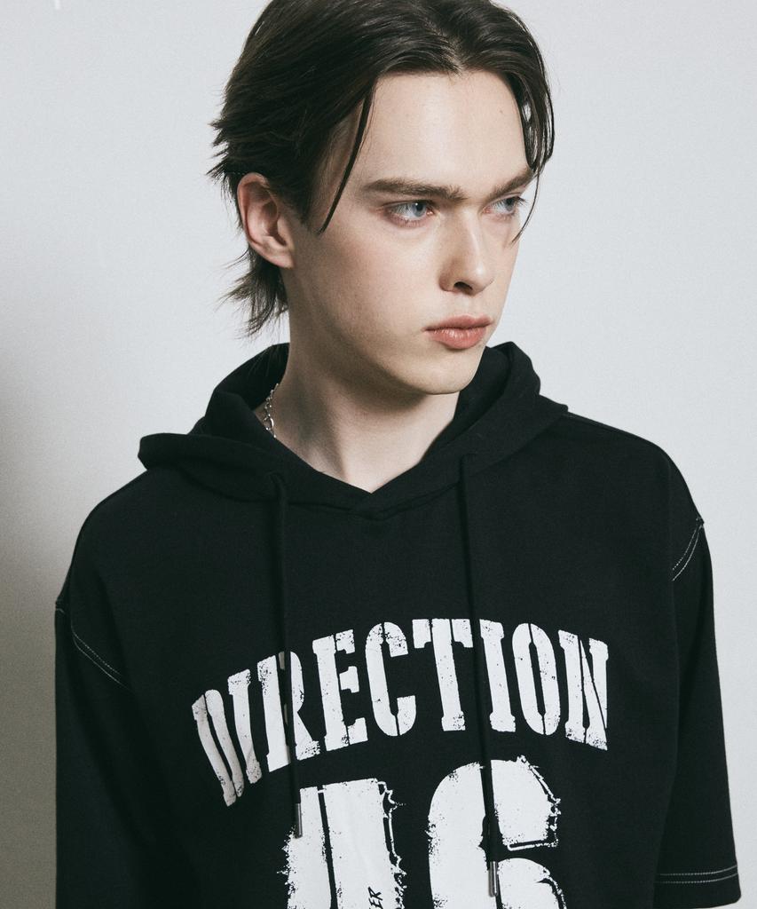 BUNKERBUSTER Contrast Stitch Lettering Hoodie Short Sleeve T-Shirt Mq7Tu424_Black