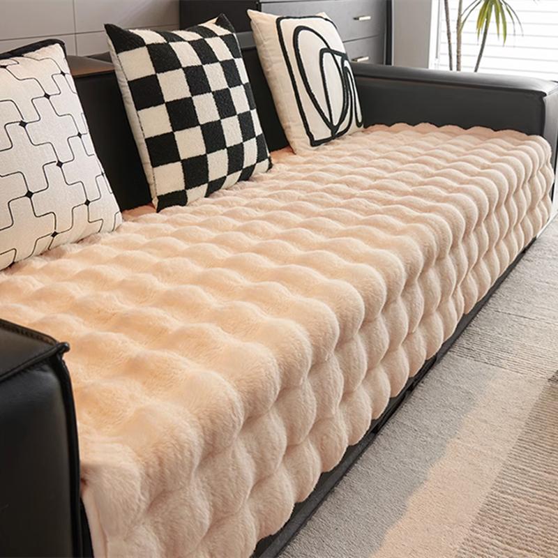 Warm Pink Plush Sofa Towel Soft Rabbit Winter Thickened Sofa Cover Cloth Non-slip Universal Pillowcover Home Protective Mat