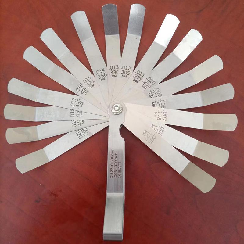 16-Piece Elbow Feeler Gauge Set: 0.127-0.508 Mm (.005-.020 Inch) Thickness and Gap Measurement Tool