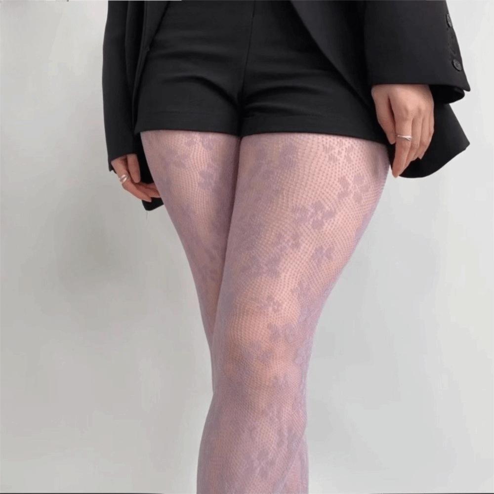 Plus Size Fishnet Stockings Jacquard Small Flowe Fashionable Fishnet Pantyhose Hollow Out Flower Pattern Lace Stockings