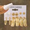 6-Piece Geometric & Pearl Cross Earrings Set: Metal Ear Cuffs and Round Alloy Designs for Women