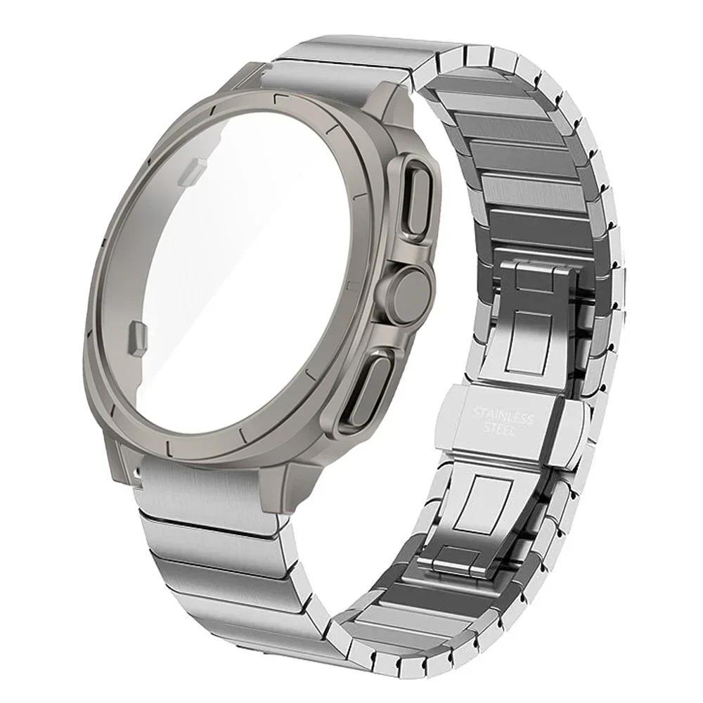 No Gaps Stainless Steel Band+Case for Samsung Galaxy Watch 7 44mm 40mm Upgrade To Galaxy Ultra Tempered Glass Screen Protector