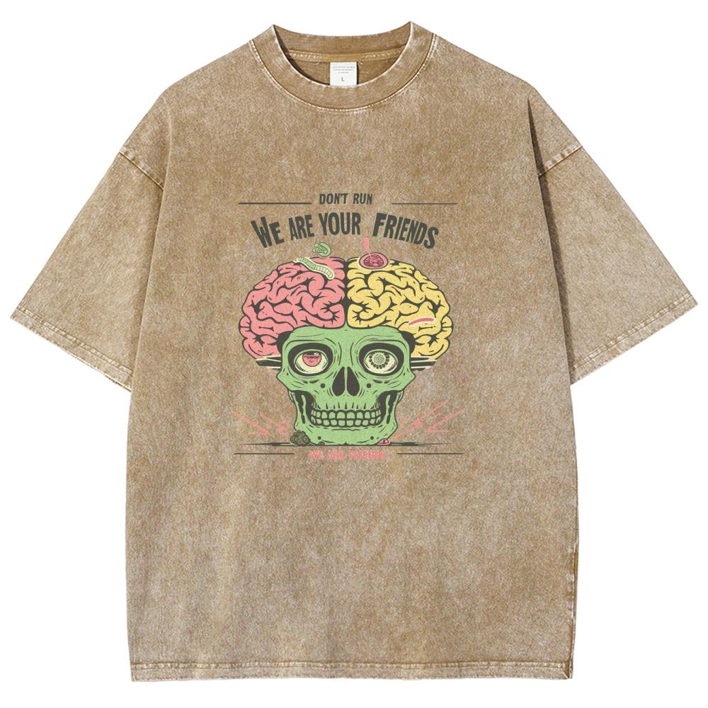 Skull Anatomy Brain Print Women's Wash T-Shirt Summer Fashion Cotton Oversized Half Sleeve American Retro Top