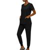 Women's Short Sleeved Color Round Neck Pocket Top Pants Work Clothes Two Piece Set