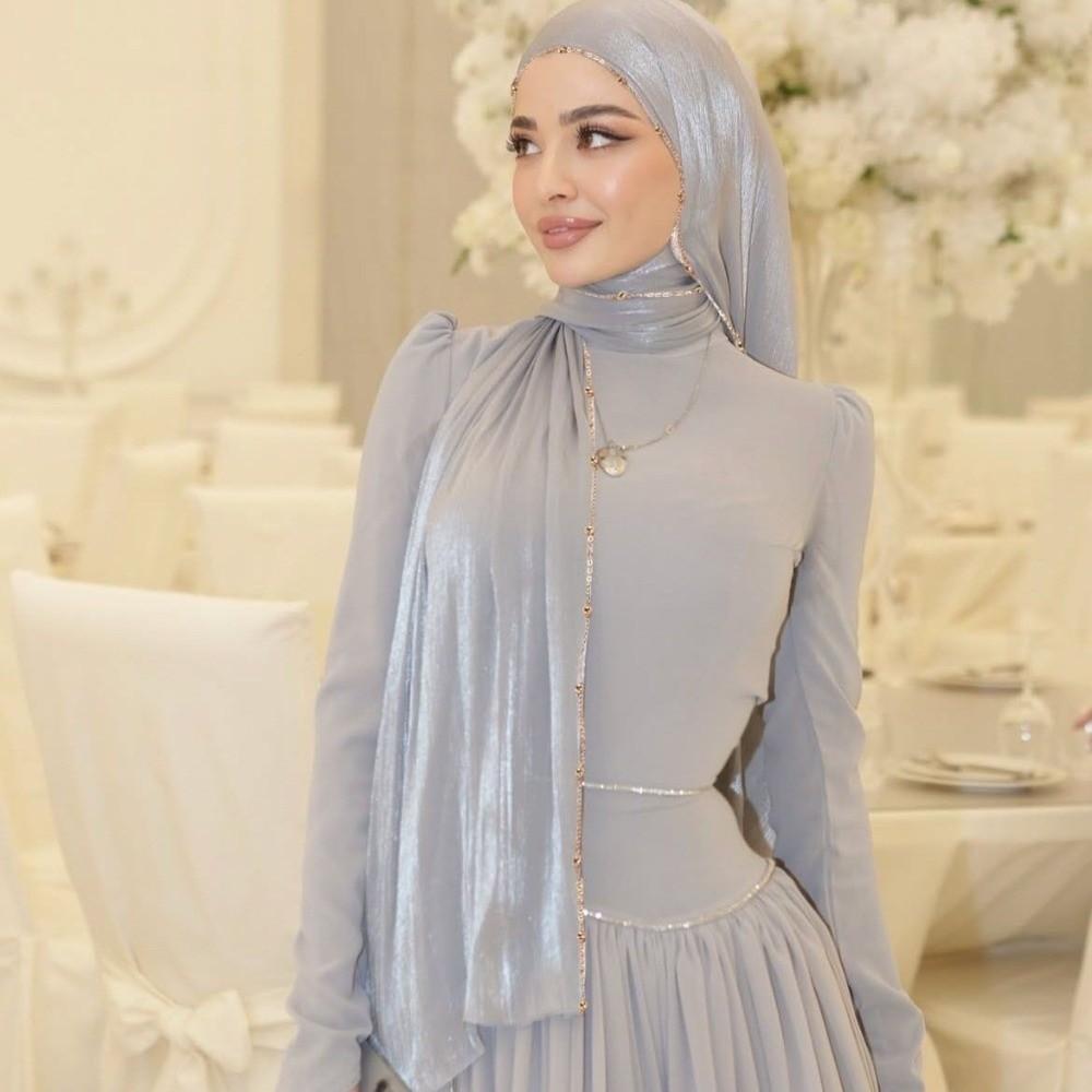 Long Ethnic Style Scarf Beads Chain Wraps Shawl Luxury Islamic Turban  Daily