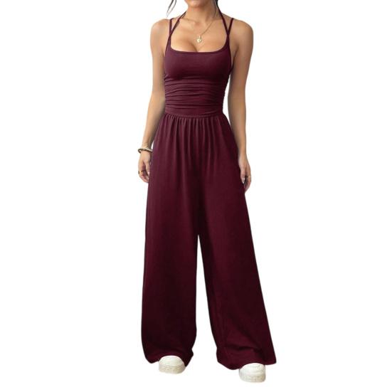 Workout Jumpsuits for Women Spaghetti Strap Sleeveless One Piece Overalls Wide Leg Long Pants Rompers Sexy Backless Yoga Outfits