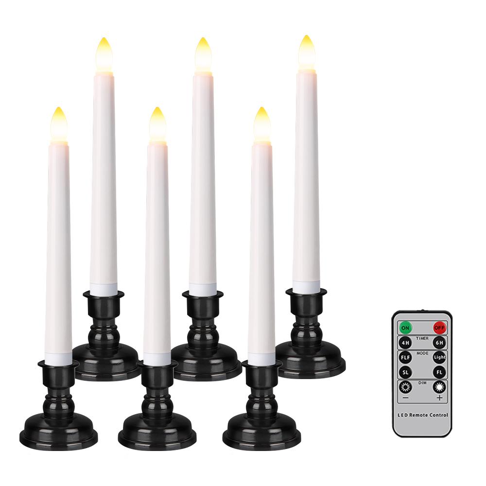 LED Kerze mit zeitgesteuerter Fernbedienung und Kerzenständer, flammende, flackernde Fensterkerze, Weihnachtsdeko, Kerzenlampe